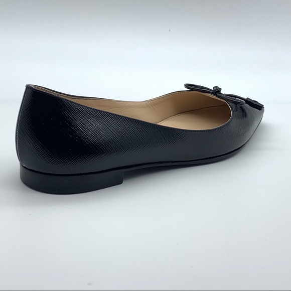 Vestaire - Prada Saffiano Bow Logo Pointed Ballet Flats - Picture 7 of 14